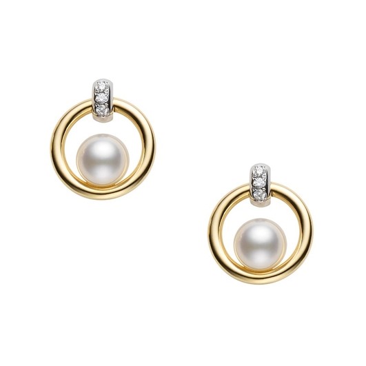 Mikimoto 18K Two-Tone Pearl Circle Earrings