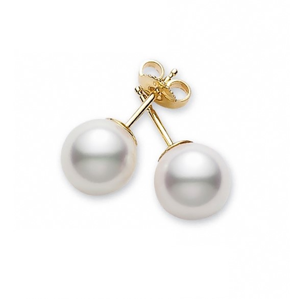 Mikimoto 18K Yellow Gold 6-6.5mm AA Pearl Studs