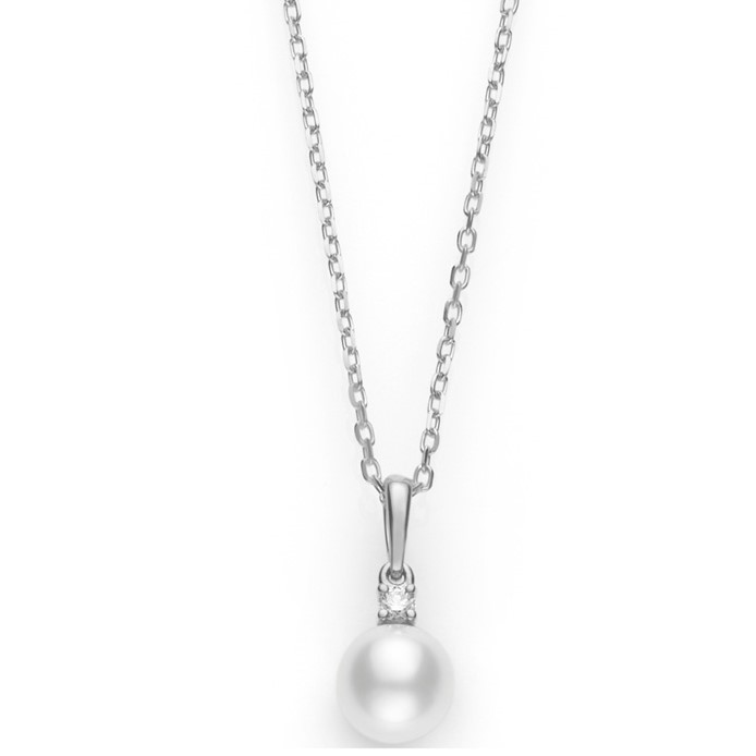 Mikimoto 18K White Gold Akoya Pearl and Diamond Pendant