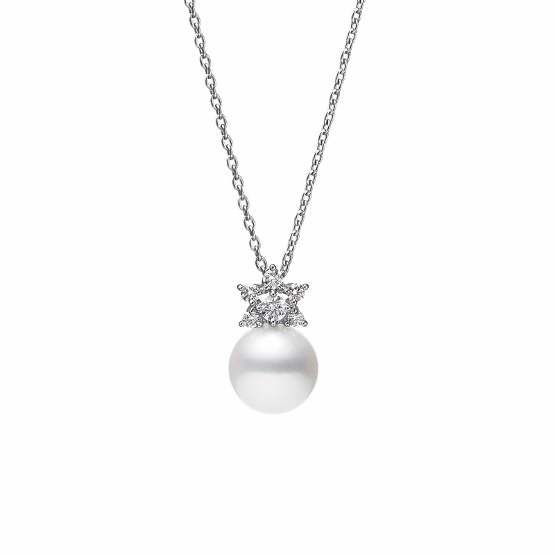 Mikimoto 18K White Gold Akoya Pearl and Diamond Pendant