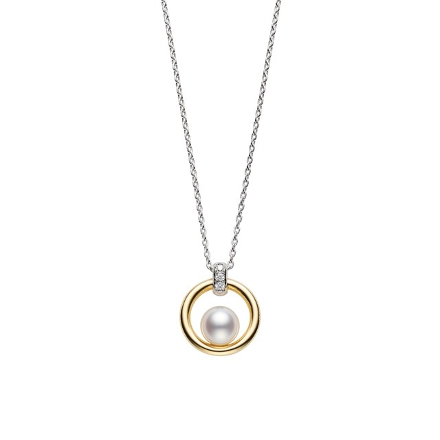 Mikimoto 18K Two-Tone Pearl Circle Pendant