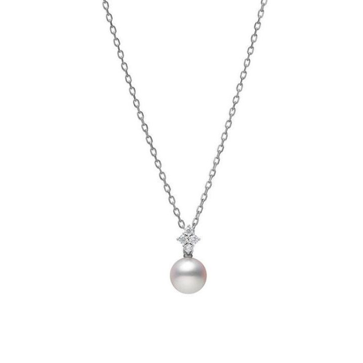 Mikimoto 18K White Gold Pearl and Diamond Pendant