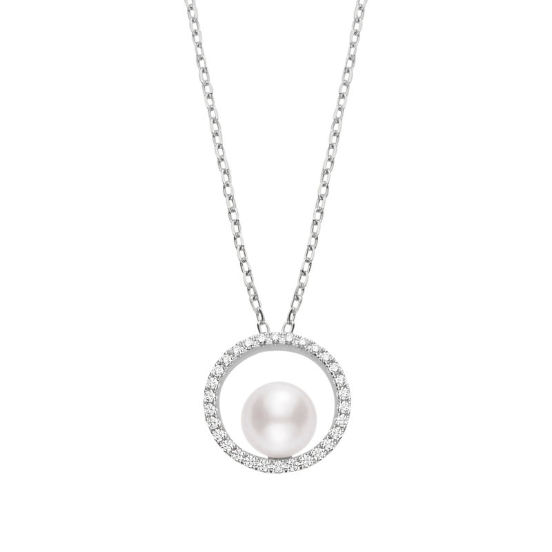 Mikimoto 18K White Gold Pearl Circle Pendant