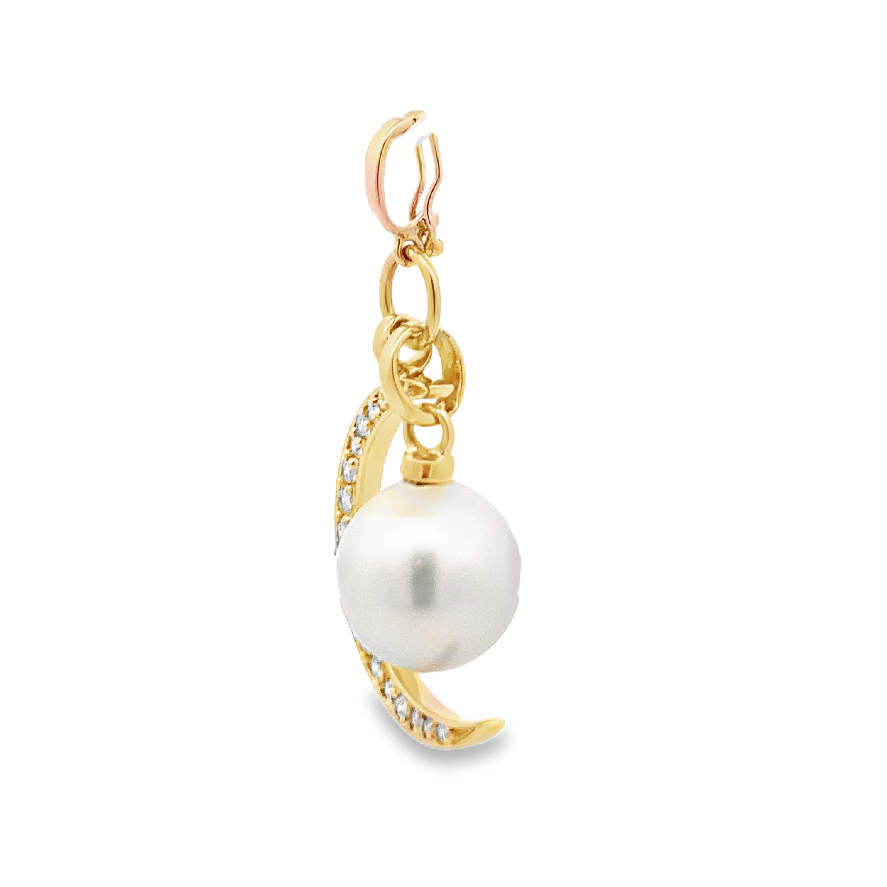 Rudolf Friedmann 14K Yellow Gold Pearl & Diamond Crescent Moon Pendant