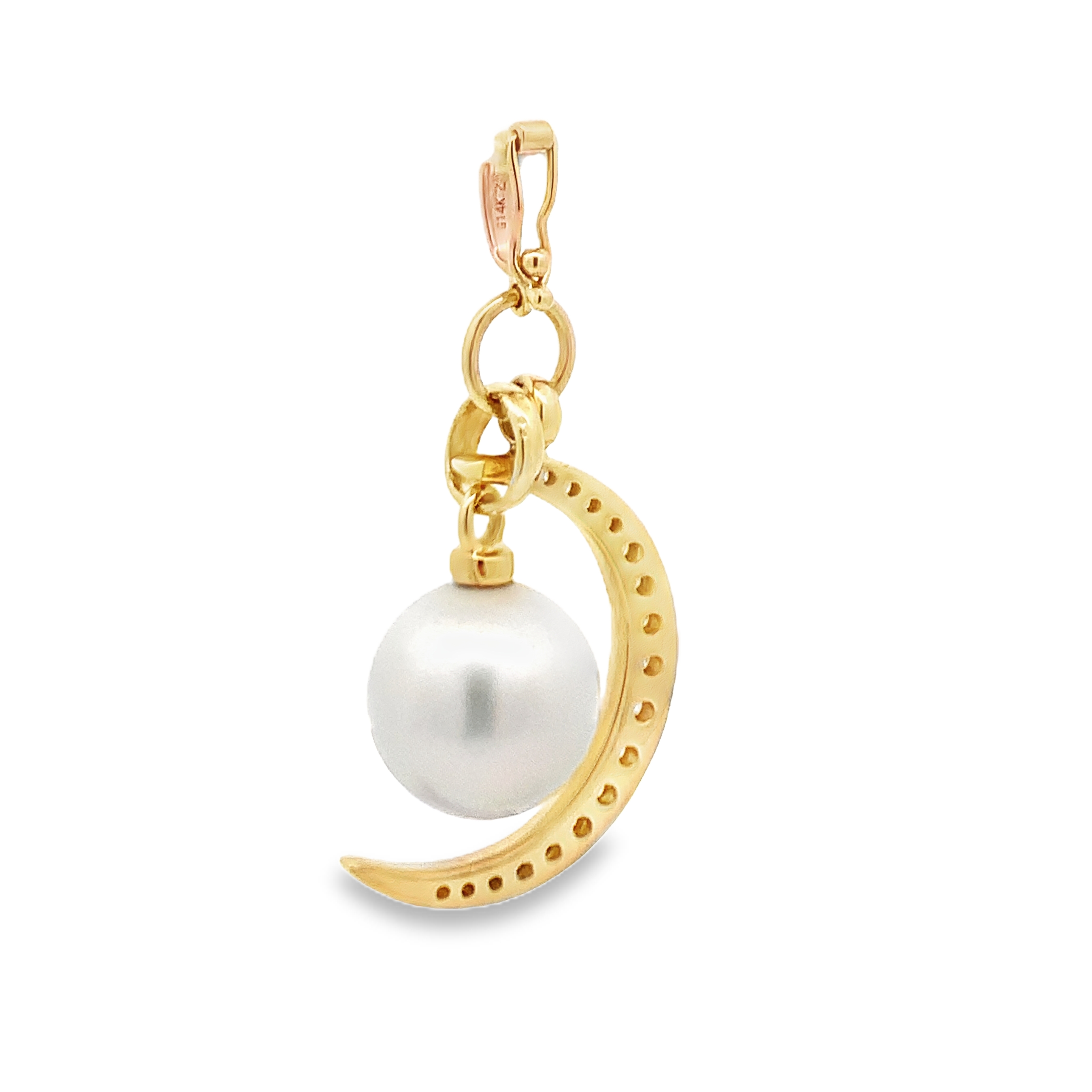 Rudolf Friedmann 14K Yellow Gold Pearl & Diamond Crescent Moon Pendant