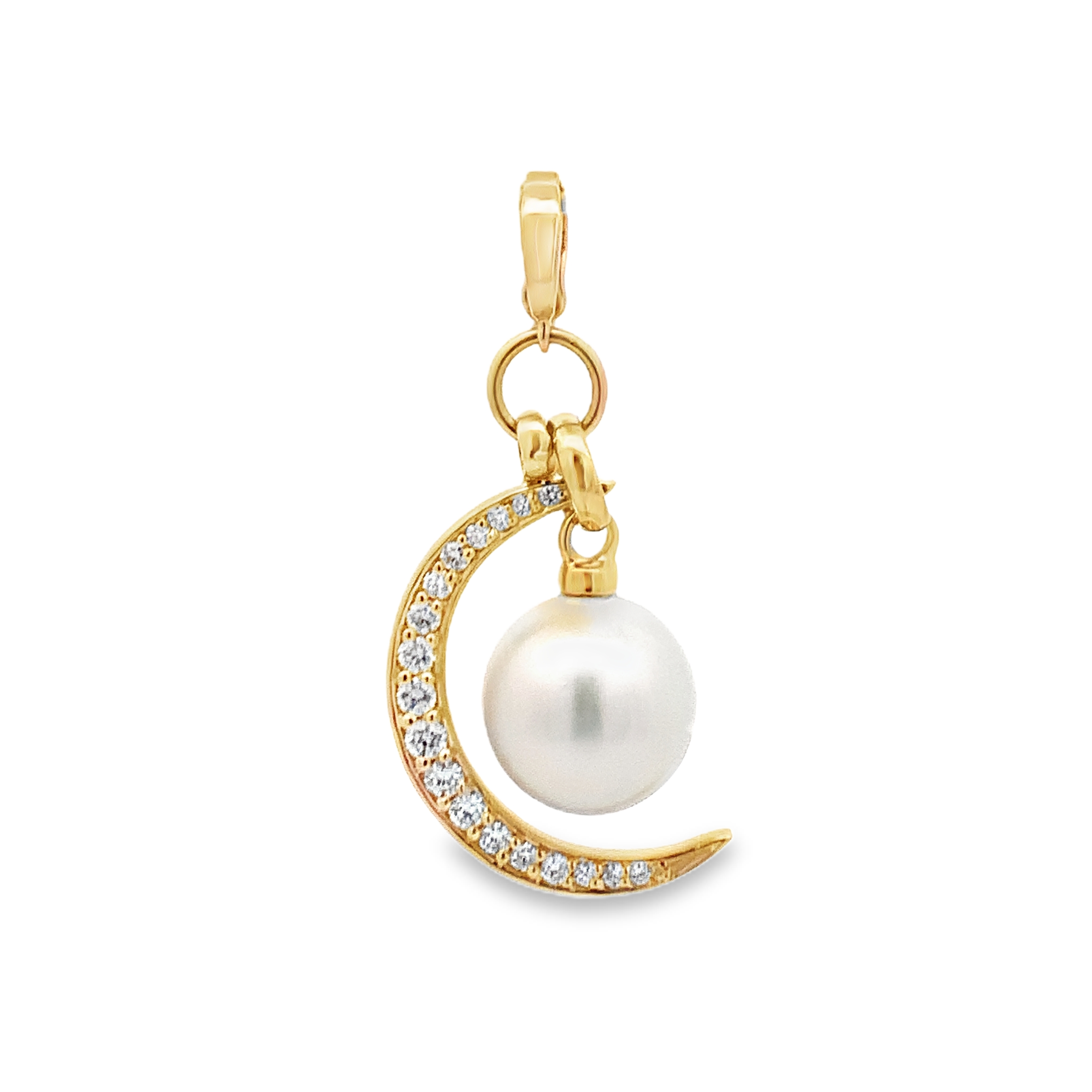 Rudolf Friedmann 14K Yellow Gold Pearl & Diamond Crescent Moon Pendant