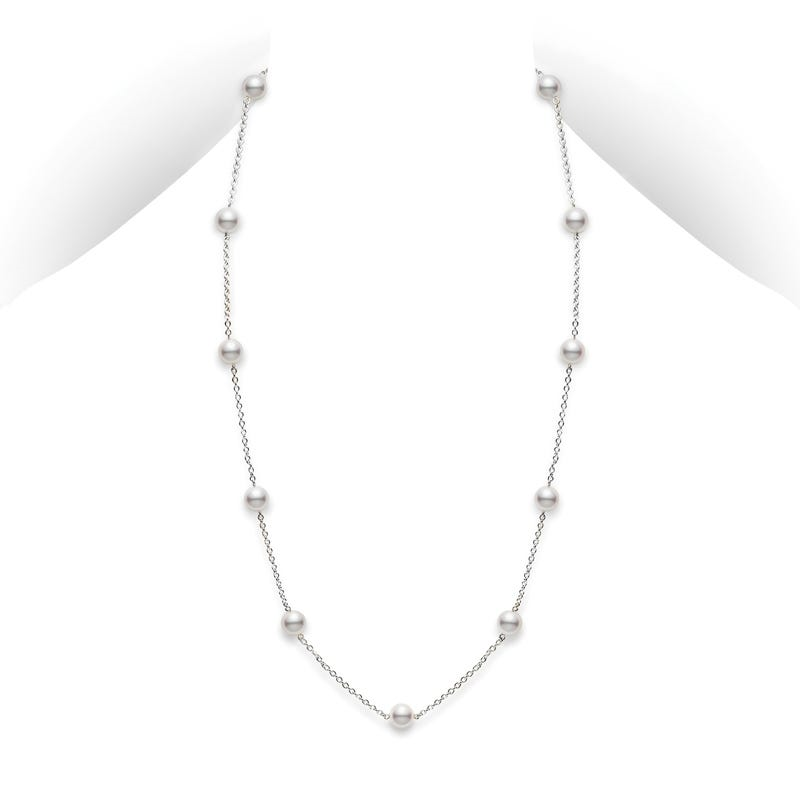 Mikimoto 18K White Gold Pearl Chain Necklace