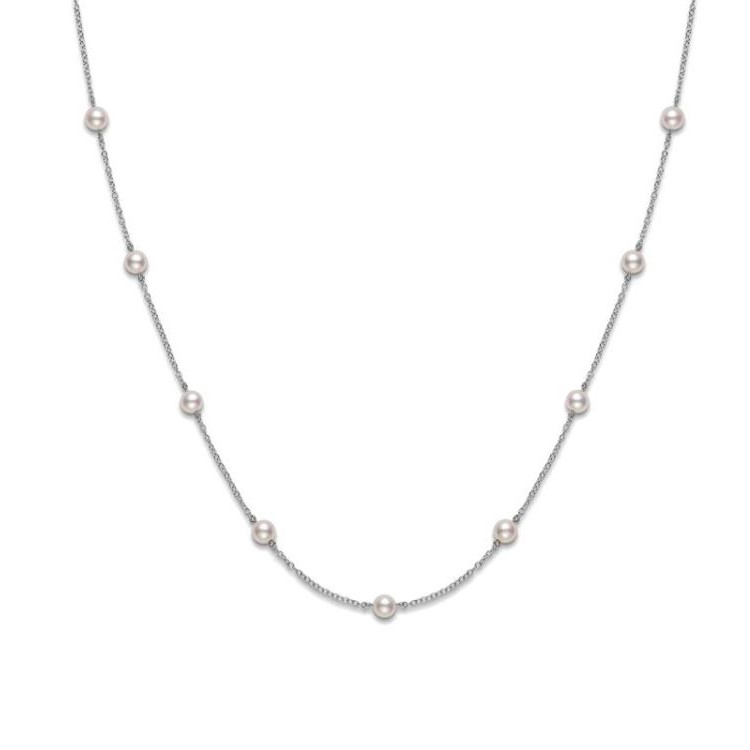 Mikimoto 18K White Gold Chain Pearl Station Necklace