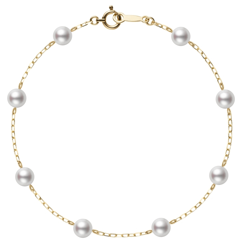 Mikimoto 18K Yellow Gold Tin Cup 5.5-6mm Pearl Bracelet