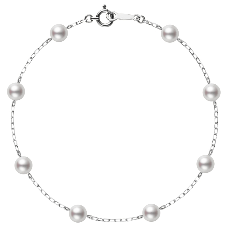 Mikimoto 18K White Gold Tin Cup 6-6.5mm Pearl Bracelet