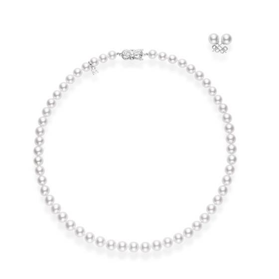 Mikimoto 18K White Gold Akoya Strand and Earrings Set