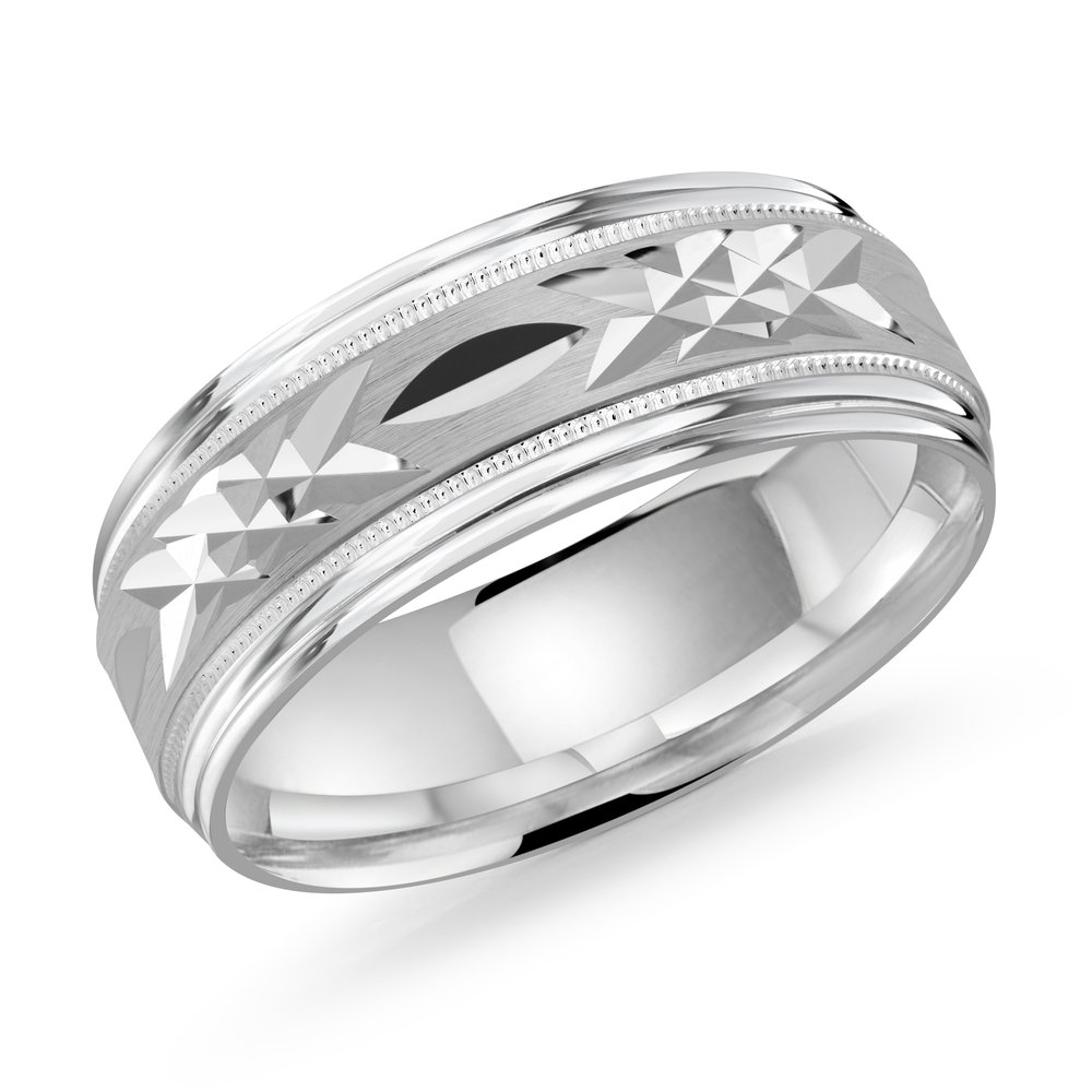 MALO 14K White Gold Diamond Cut Wedding Band