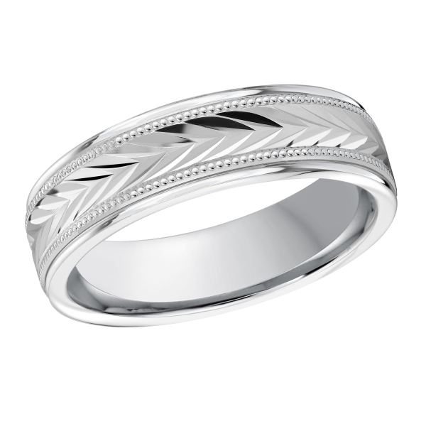 MALO 14K White Gold Engraved Wedding Band