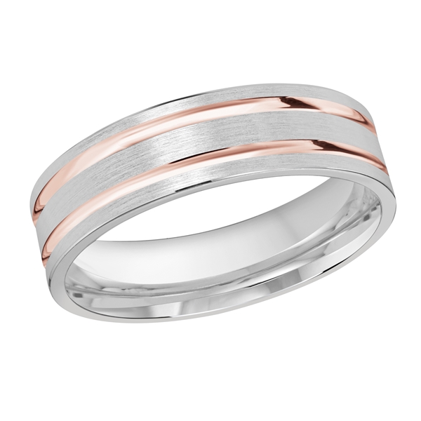 MALO 14K White & Rose Gold Rose Lines Wedding Band