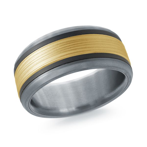 MALO Tantalum and 14K Yellow Gold Bark Design Wedding Band