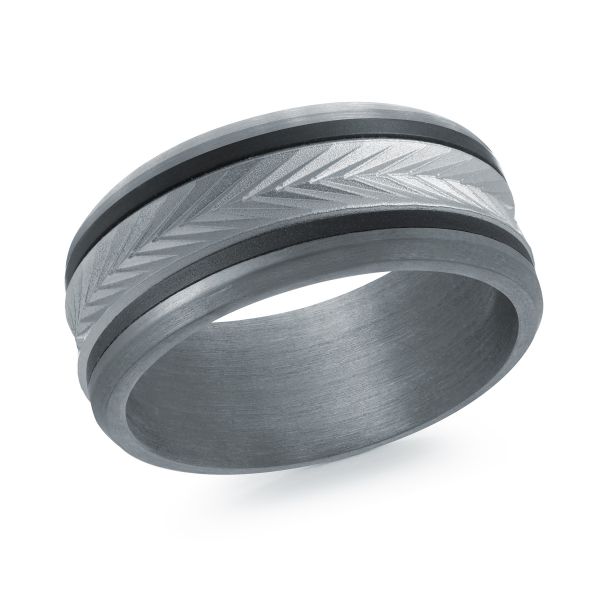 MALO Tantalum and 14K White Gold Engraved Wedding Band