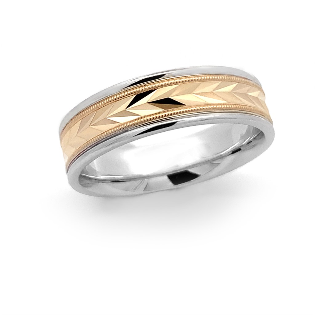 MALO 14K TwoTone Wheat Detail Wedding Band