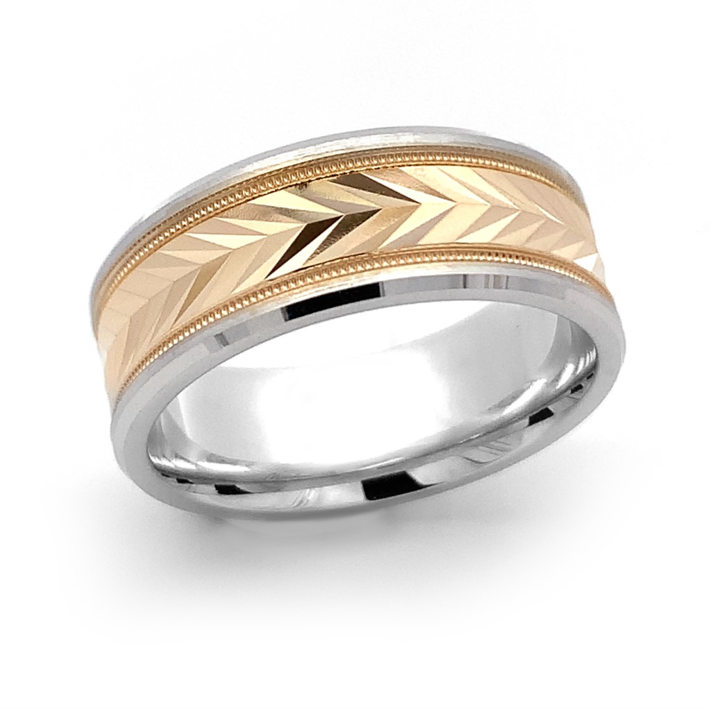 MALO 14K TwoTone Wheat Detail Wedding Band