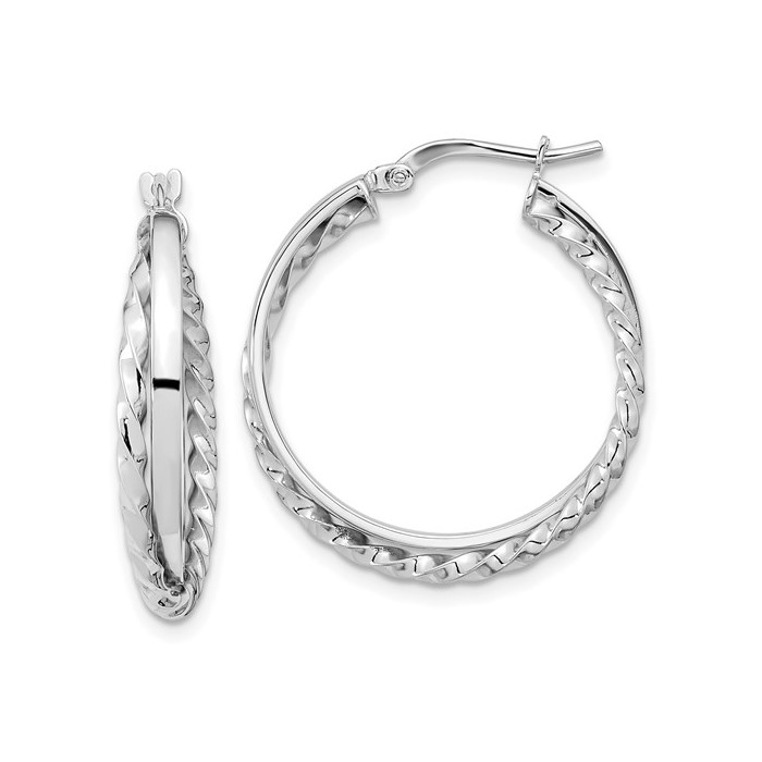 14K White Gold Hinged Hoops