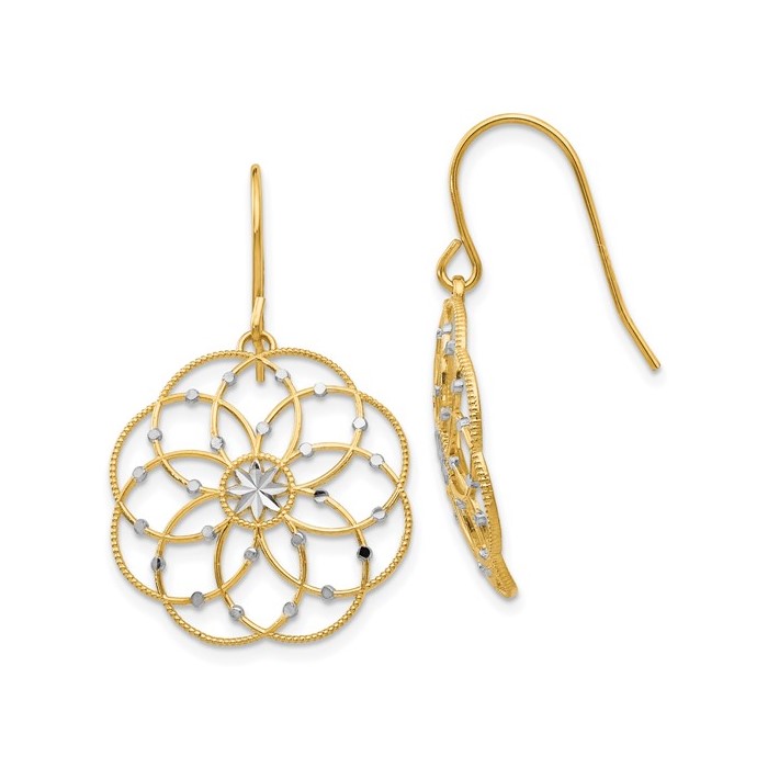 14K Two-Tone Fancy Circles Hook Earrings