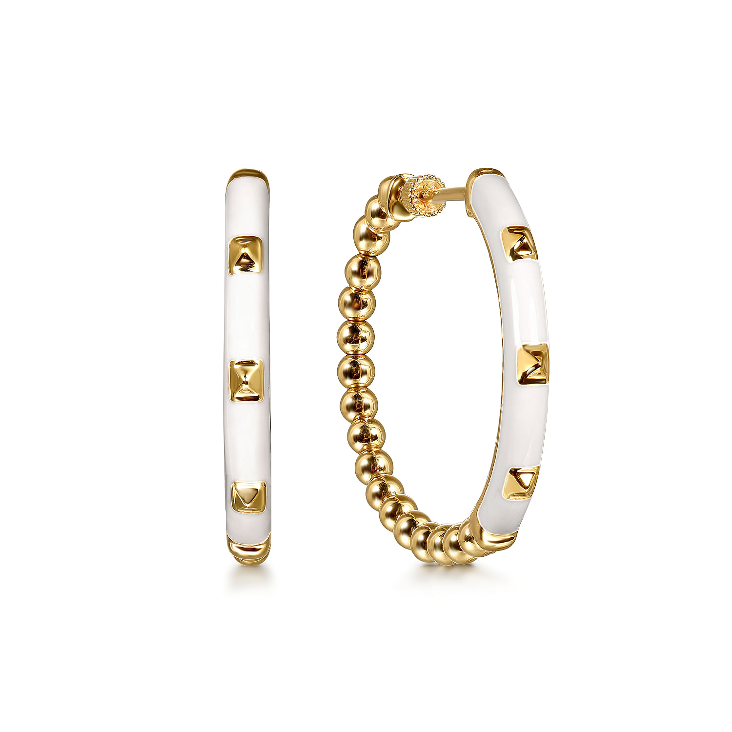 Gabriel & Co. 14K Yellow Gold White Enamel Hoops