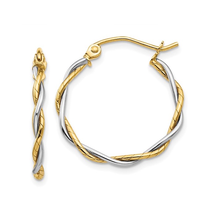 14K Two-Tone Twisted Hoops