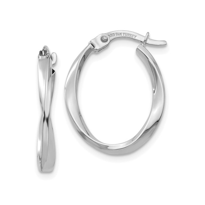 14K White Gold Twisted Hoops