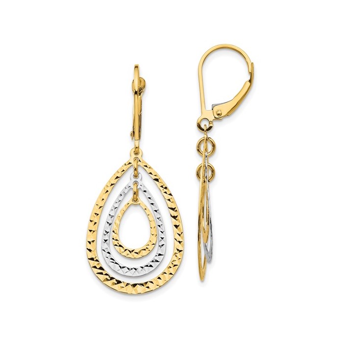 14K Two-Tone Textured Teardrop Earrings