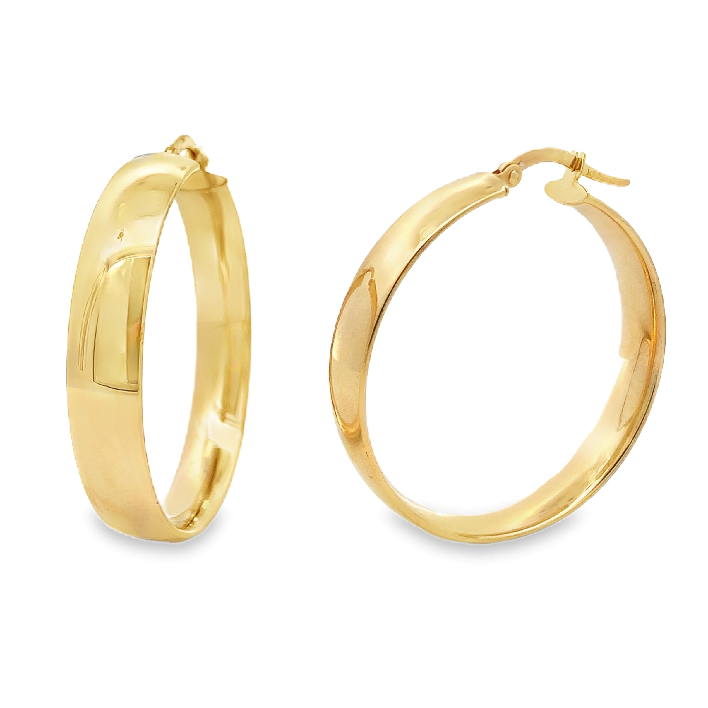 18K Yellow Gold Wide Flat Hoops