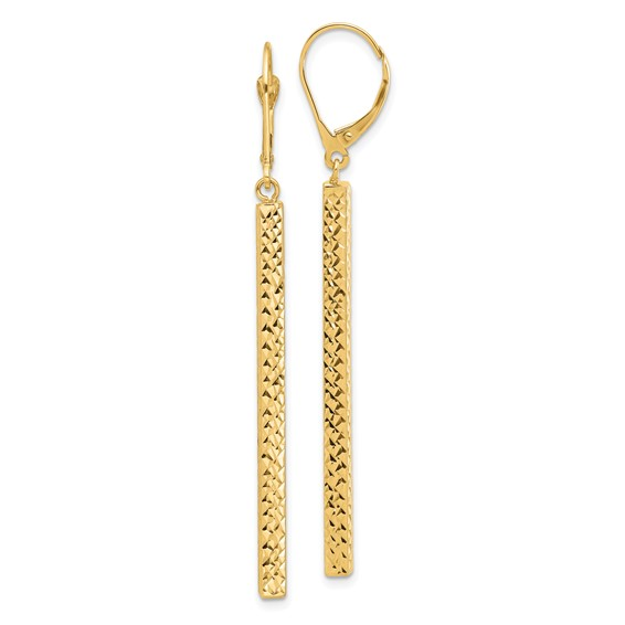 14K Yellow Gold Diamond-Cut Bar Dangle Earrings