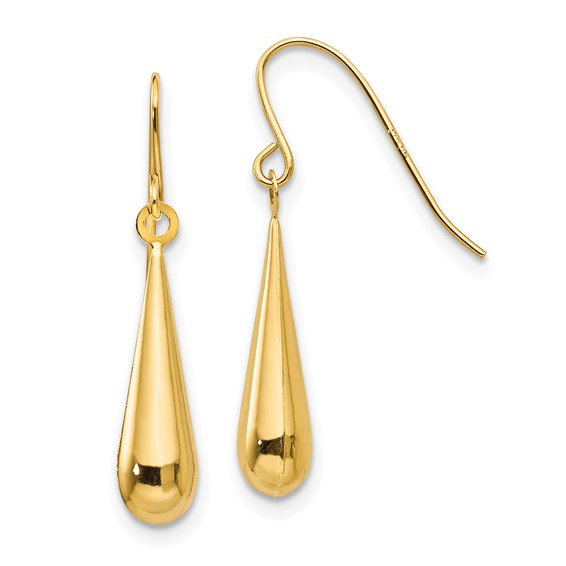 14K Yellow Gold Teardrop Dangle Earrings