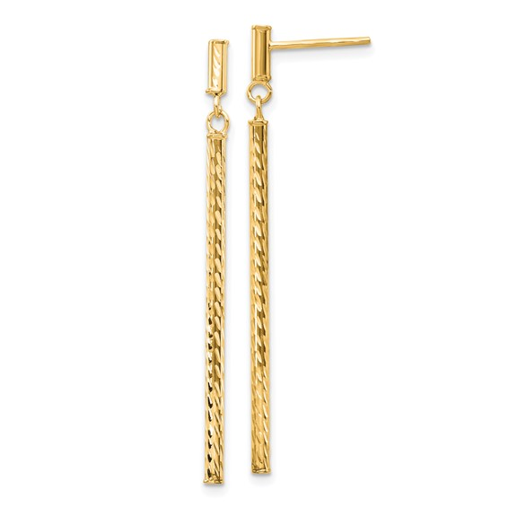 14K Yellow Gold Diamond-Cut Bar Dangle Earrings