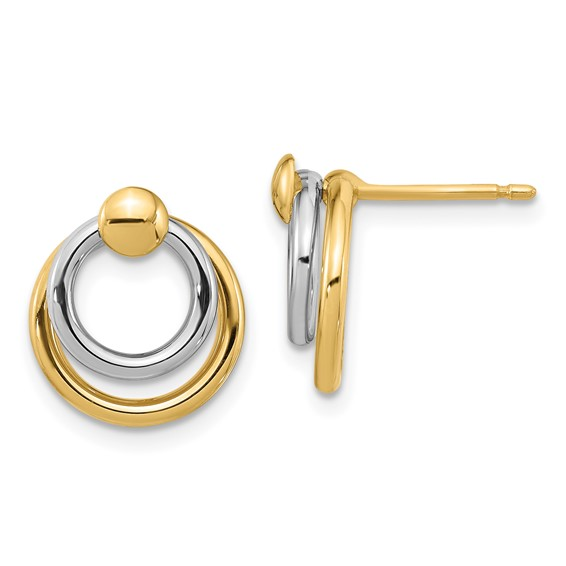 14K White & Yellow Gold Polished Post Double Circle Earrings