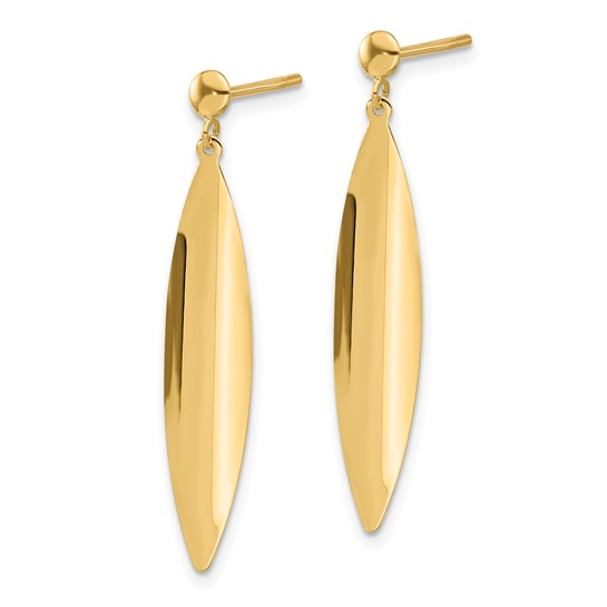 14K Yellow Gold Flat Oval Dangling Earrings