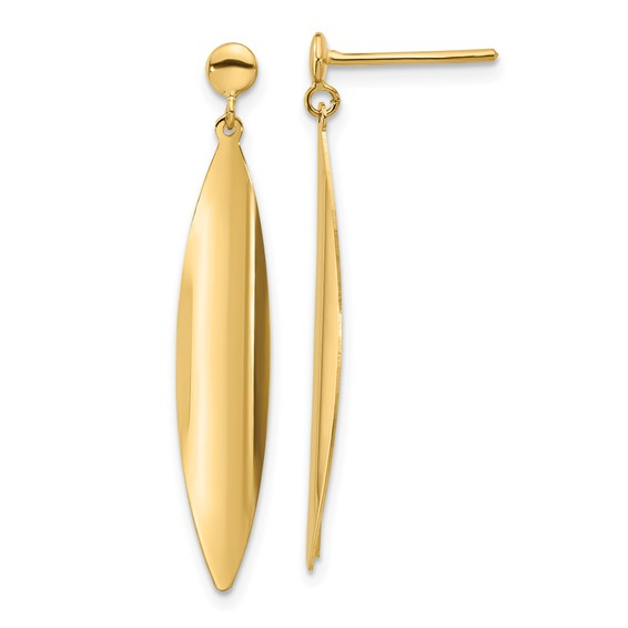 14K Yellow Gold Flat Oval Dangling Earrings