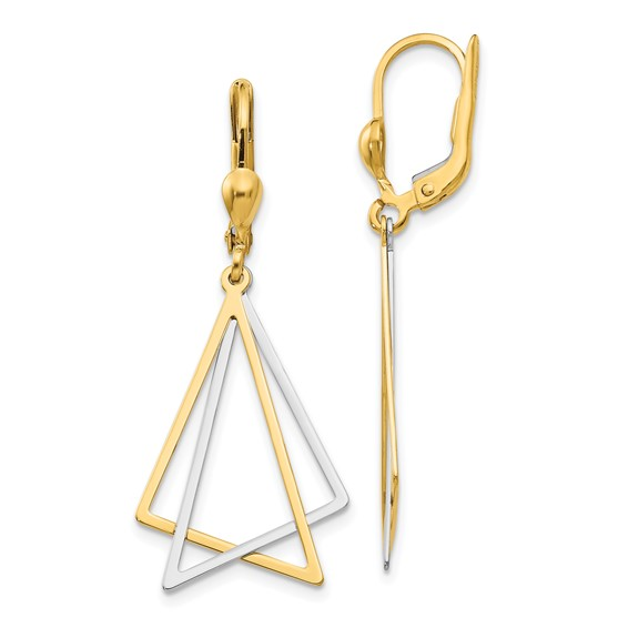 14K Two-Tone Triangle Dangling Earrings