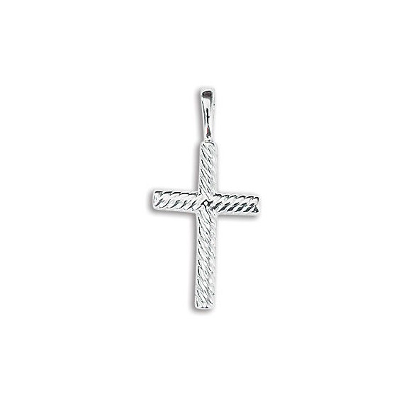 14K White Gold Rope Cross Pendant