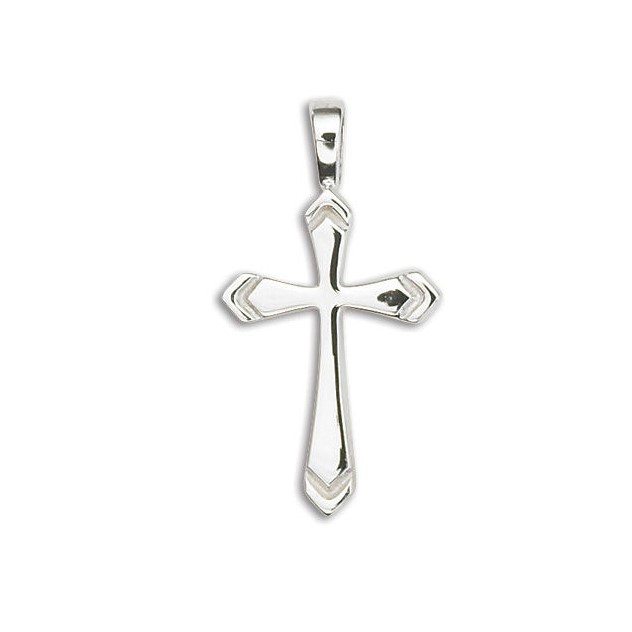 14K White Gold Groove Cross Pendant