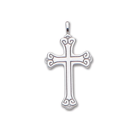 14K White Gold Scroll Cross Pendant