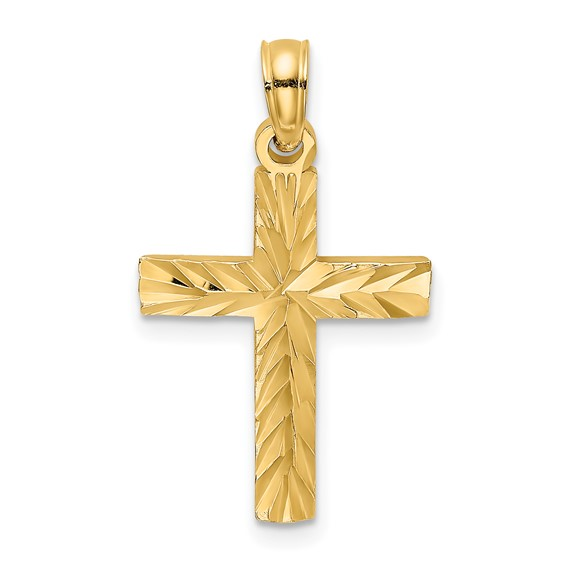 14K Yellow Gold Diamond-Cut Block Cross