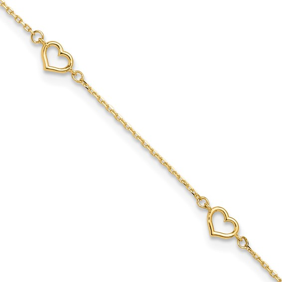 14K Yellow Gold Heart Link Anklet