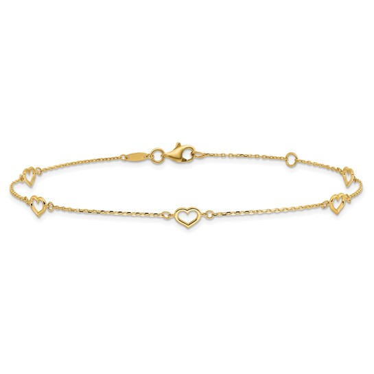 14K Yellow Gold Heart Link Anklet