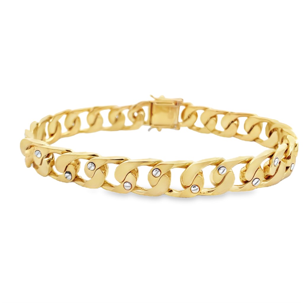 18K Yellow Gold Screw Accents Curb Bracelet