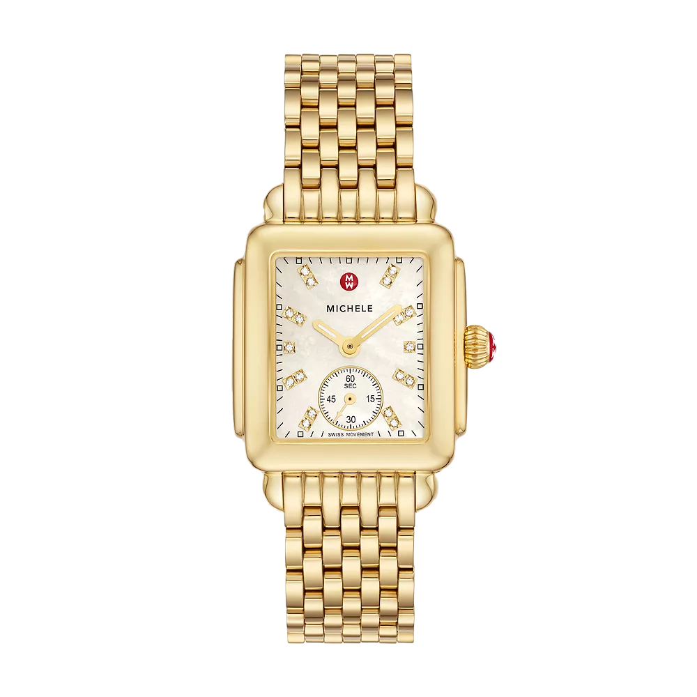 Michele Deco Mid 18K Gold Diamond Dial Watch