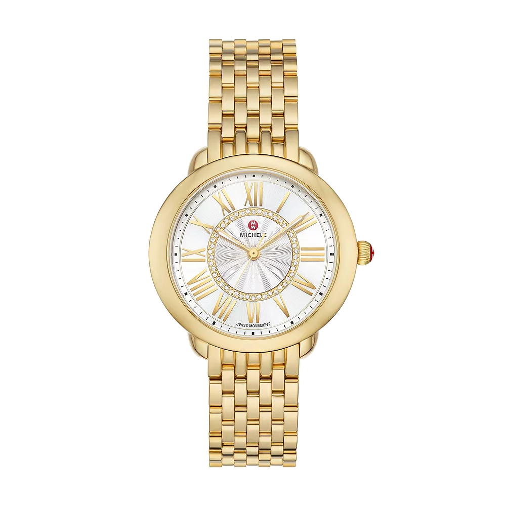 Michele Serein Mid 18k Gold-Plated Diamond Dial Watch