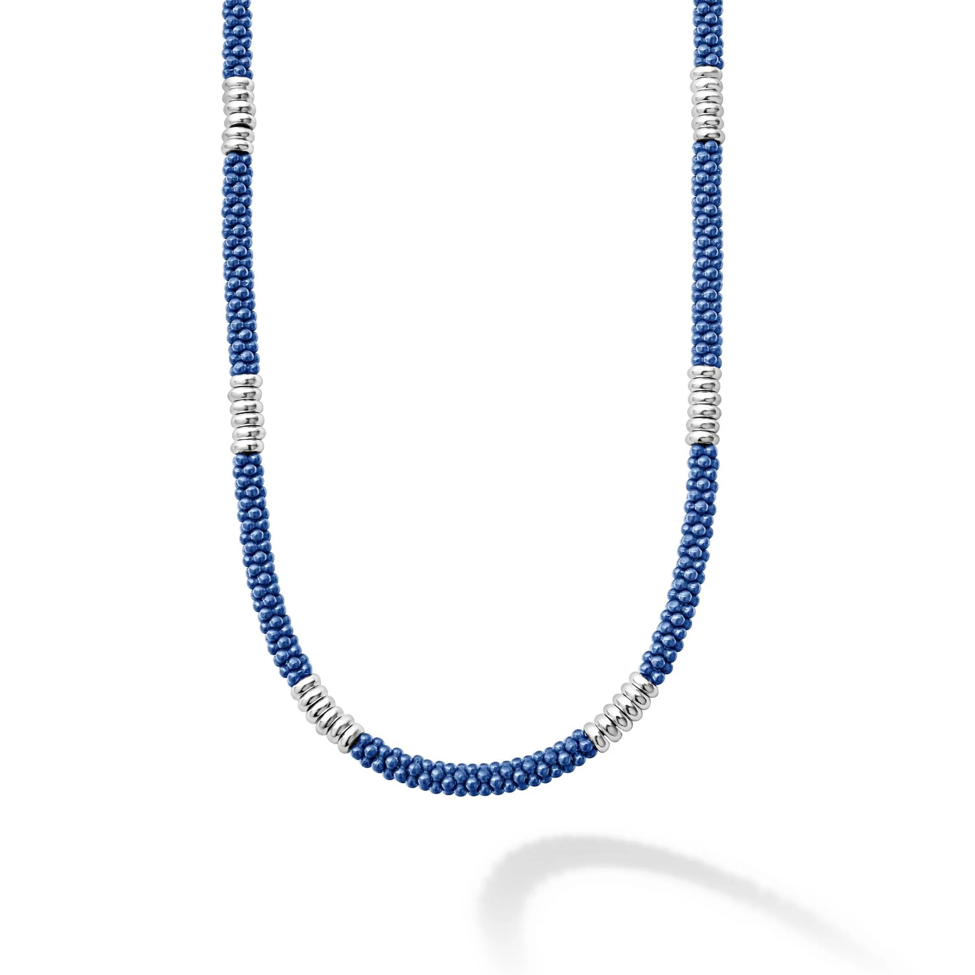 Lagos Sterling Silver Blue Caviar Ceramic Rope Necklace