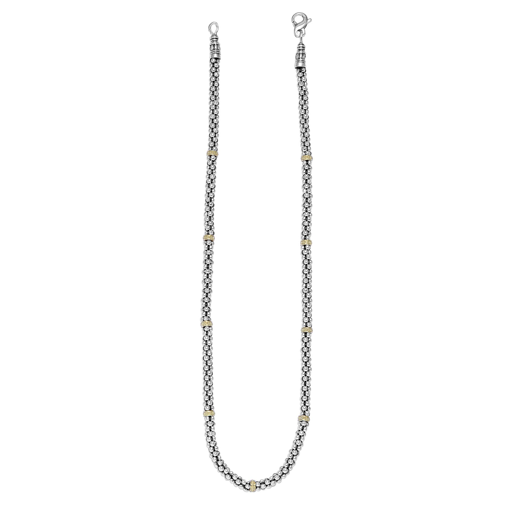 Lagos Sterling Silver & 18K Caviar Station Rope Necklace