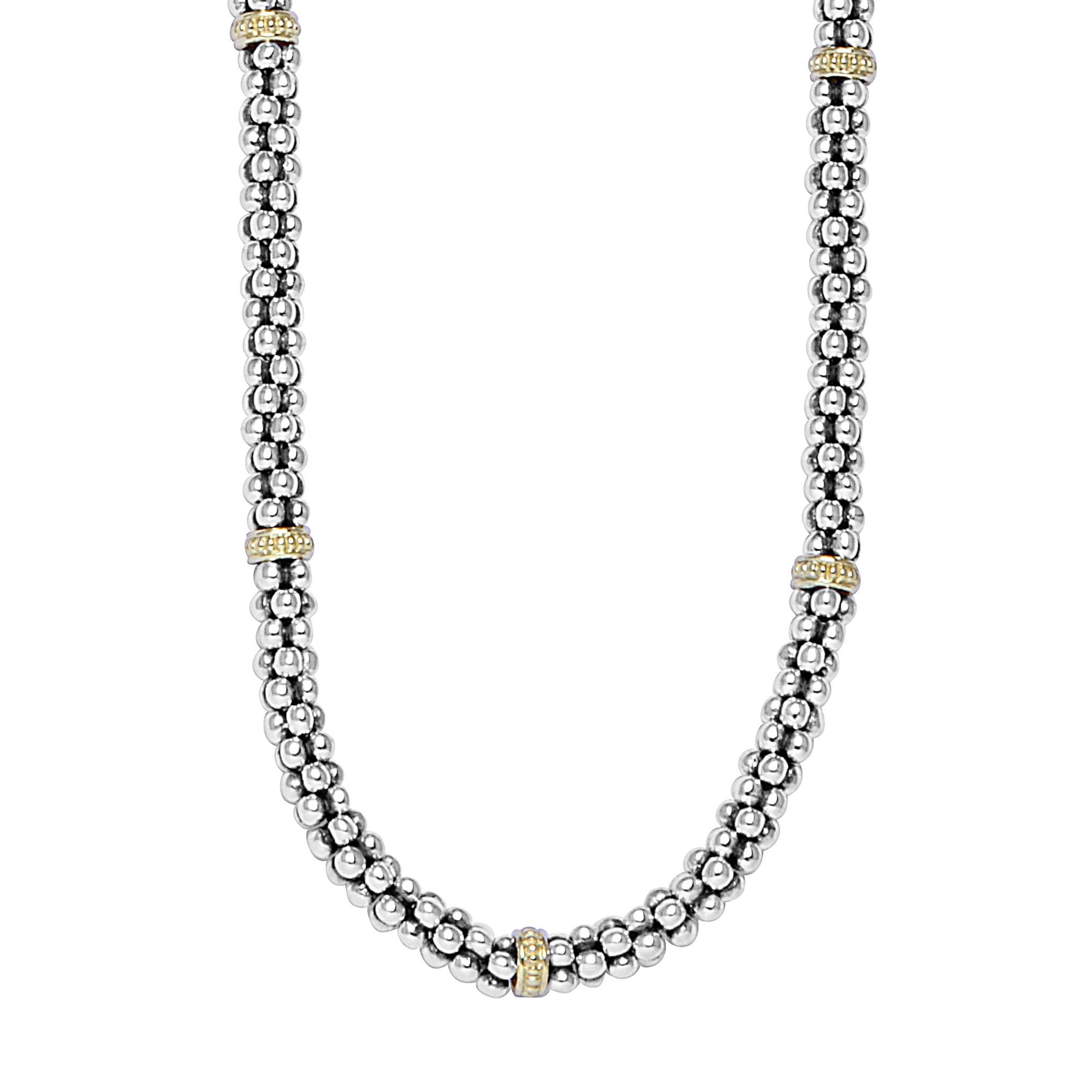 Lagos Sterling Silver & 18K Caviar Station Rope Necklace