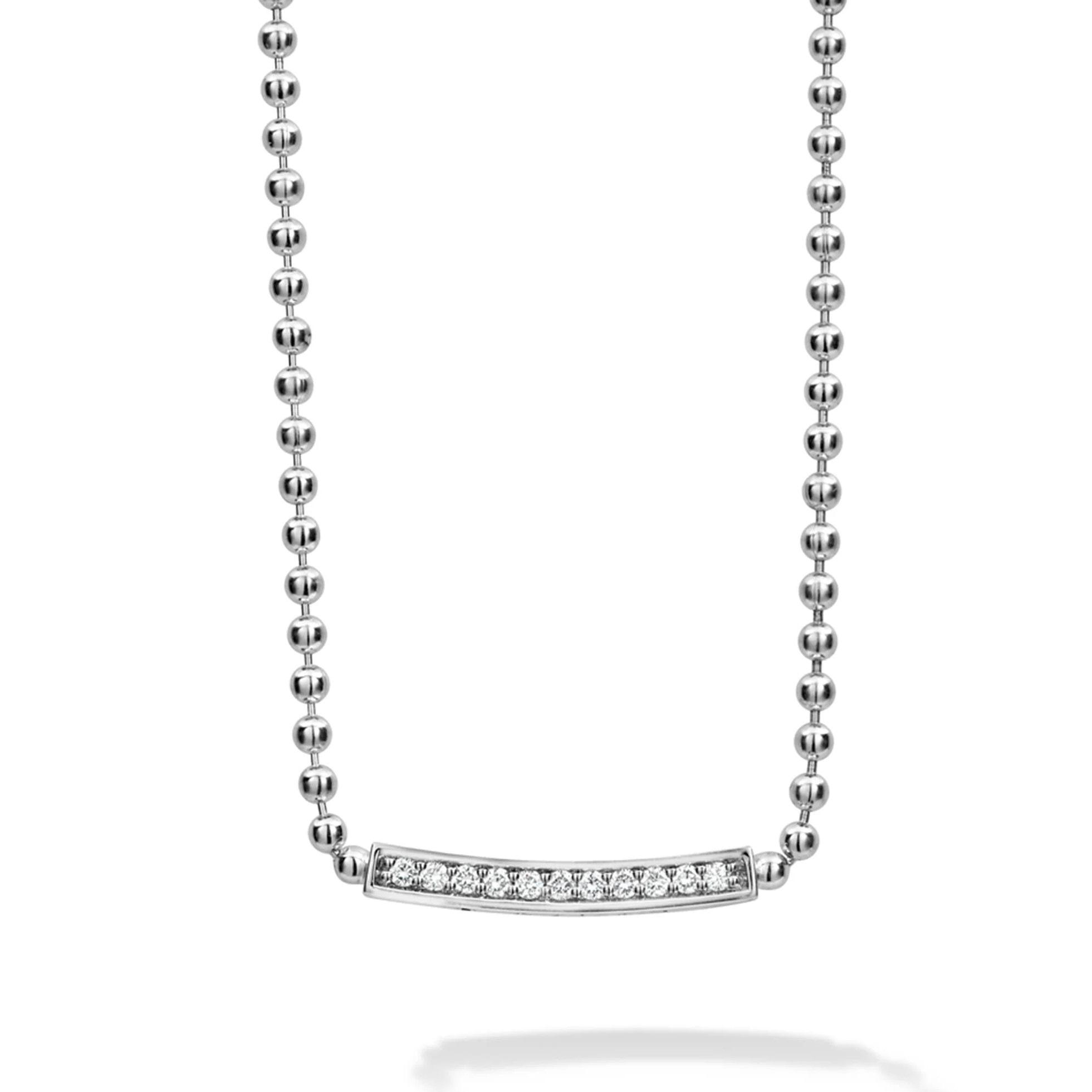 Lagos Sterling Silver Caviar Spark Diamond Station Necklace