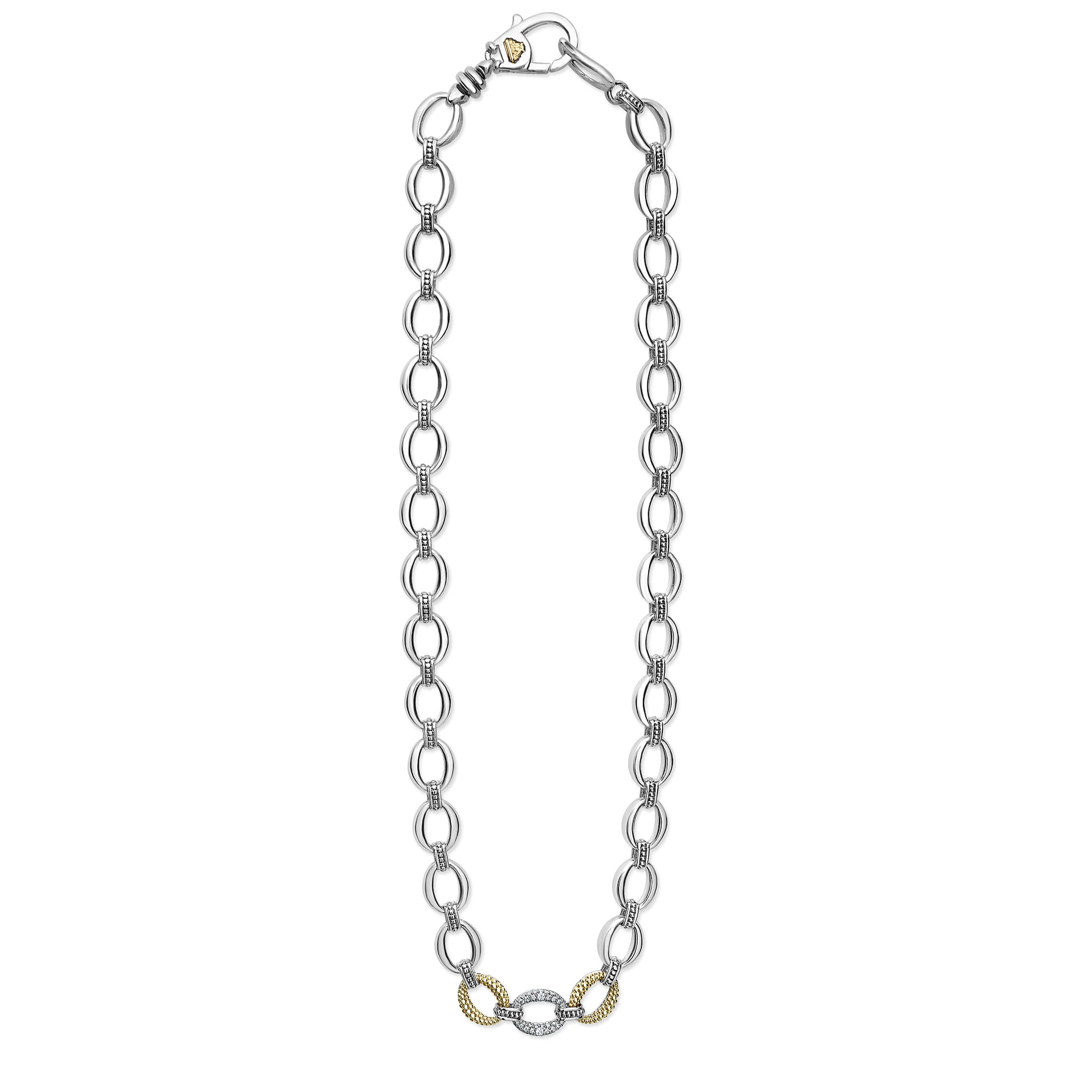 Lagos Sterling Silver & 18K Caviar Lux Single Diamond Link Necklace